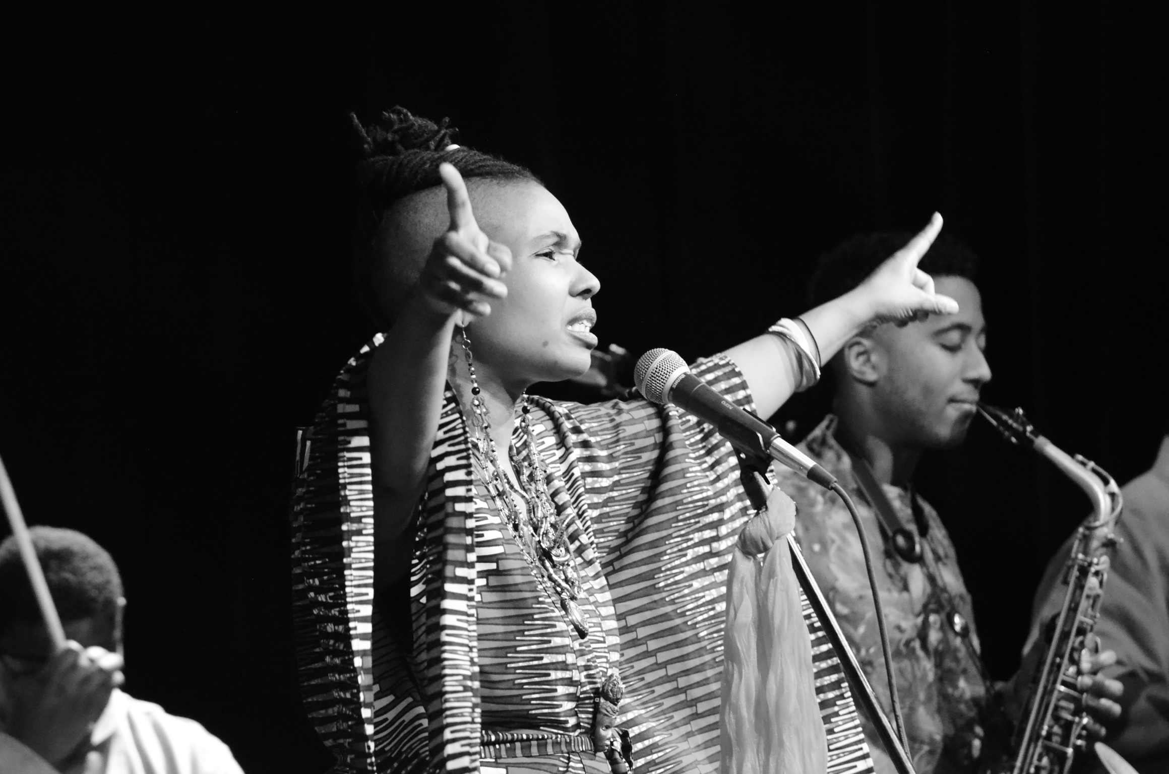 D.C. soul artist Akua Allrich commanding the stage in a live performance