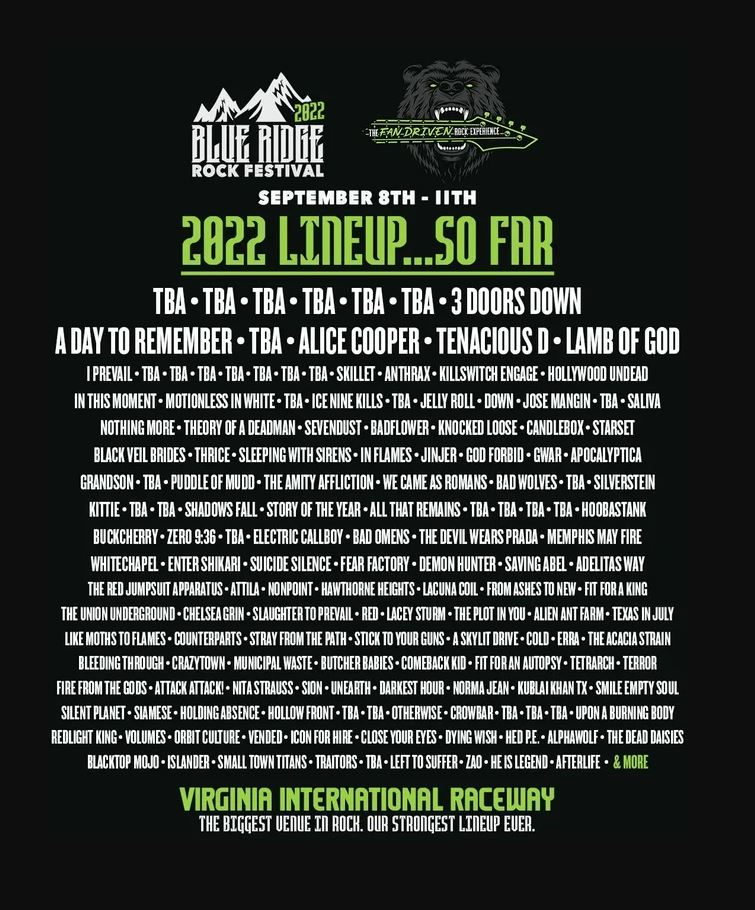 Blue Ridge Rock Festival Lineup Poster