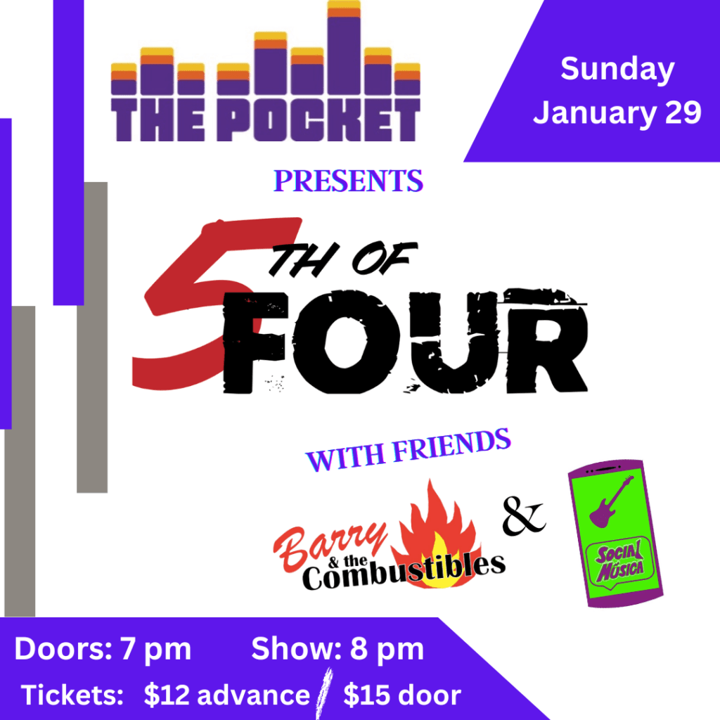 5th of Four, Barry and the Combustibles, and Social Musica perform at The Pocket in Washington DC on January 29, 2023.