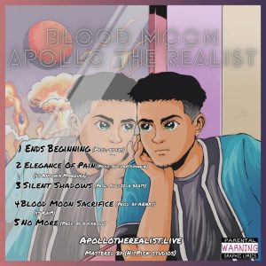 "Blood Moon" - Apollo The Realist album art featuring a cartoon depiction of the artist looking at their reflection.