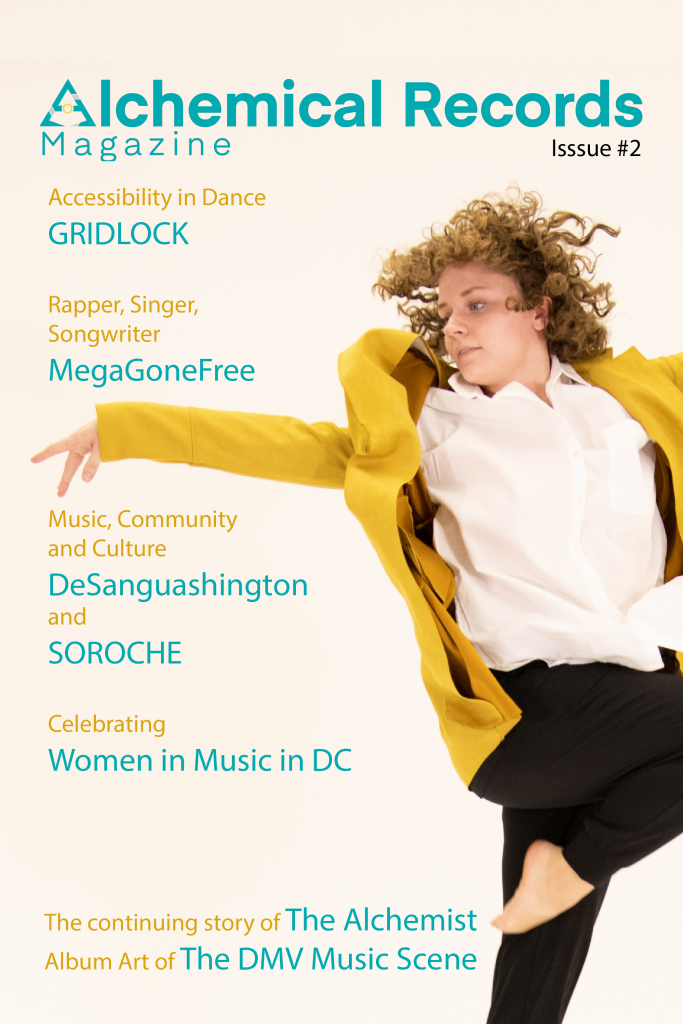 Maxine Gorman of GRIDLOCK strikes a pose on the cover of issue #2 of Alchemical Records Magazine