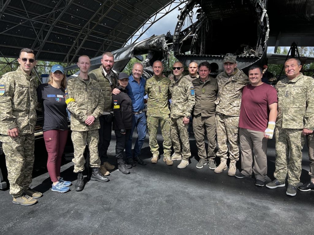 John Ondrasik in Ukraine with General Kozhemiakin, soldiers, and support staff