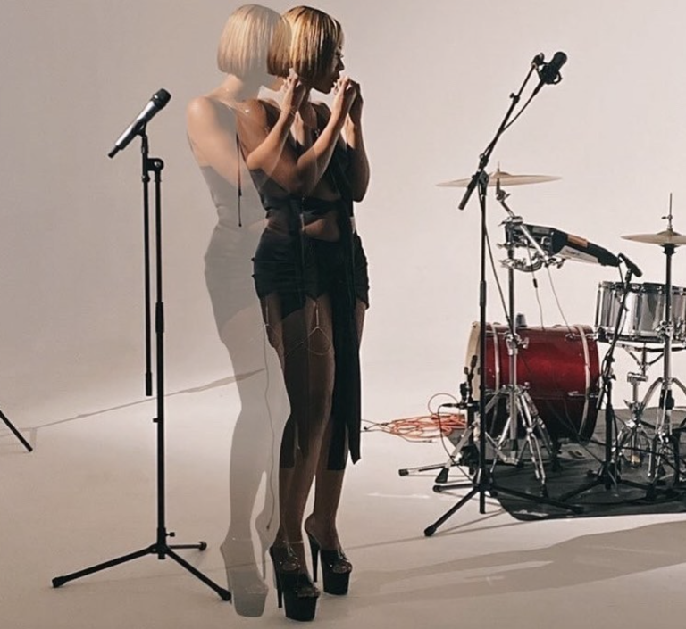 Shay Alyce recording in front of the Cyclorama Wall