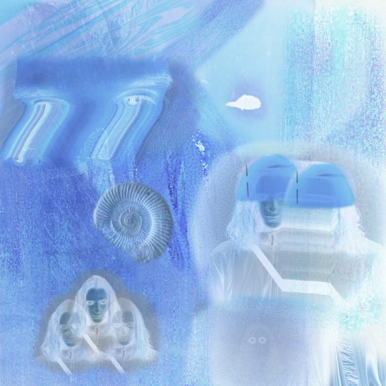 A dreamy and blurry blue background with negatives ION's face appearing sporadically.