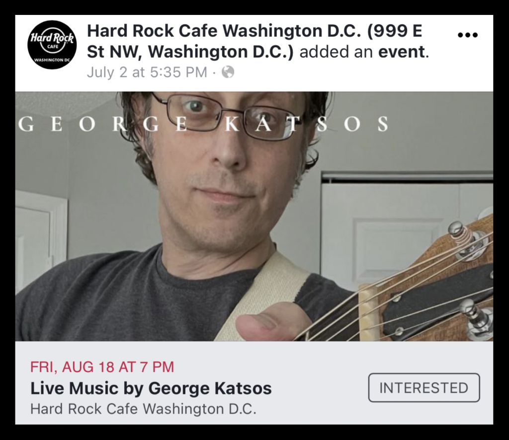 Promo photo for George Katsos at Hard Rock Cafe Aug 18