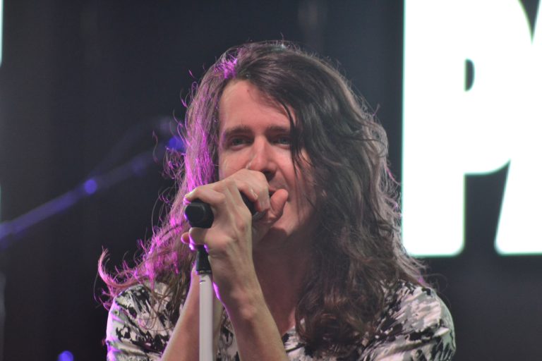 Derek Sanders of Mayday Parade performing live on stage at Pier Six Pavilion on July 5, 2023