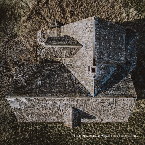 The Rural Alberta Advantage, The Rise & The Fall album art depicts a decaying single family home from above as it seems to blend in with the browning lawn surrounding the residence.
