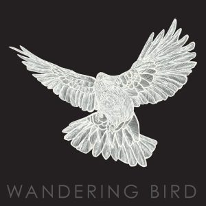 Wandering Bird logo/artwork depicting a greyscale bird amidst a black background