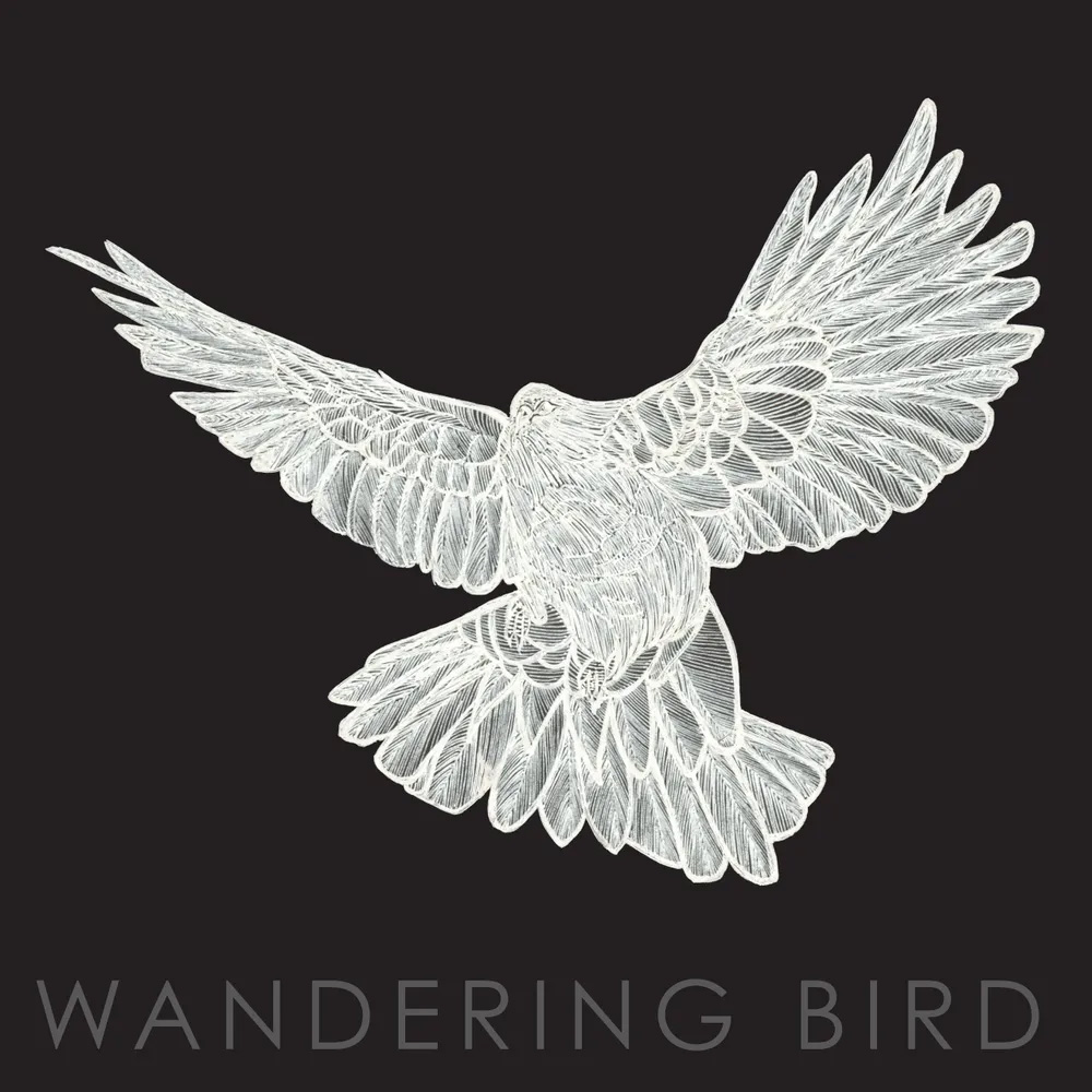 Wandering Bird logo/artwork depicting a greyscale bird amidst a black background