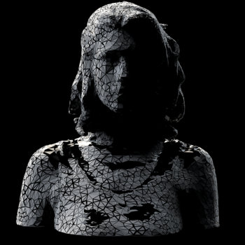 "Vow" cover art of crumbling statue silhouette against a dark black background