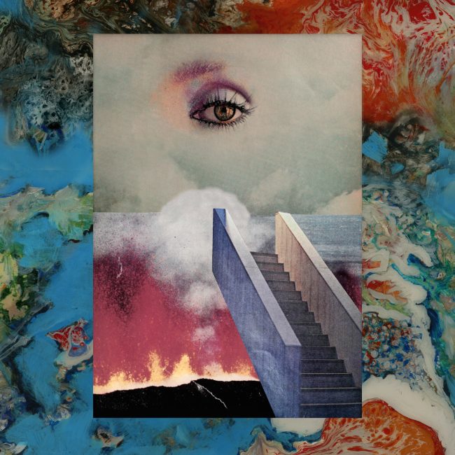 The cover art for Scene Within A Dream by Sneakpeek. A staircase is shown leading up to a floating eye in the sky.